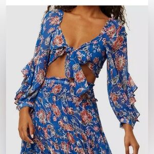 NWT MISA LOS ANGELES Anthropologie‎ blue Floral Ruffle crop top! Medium
